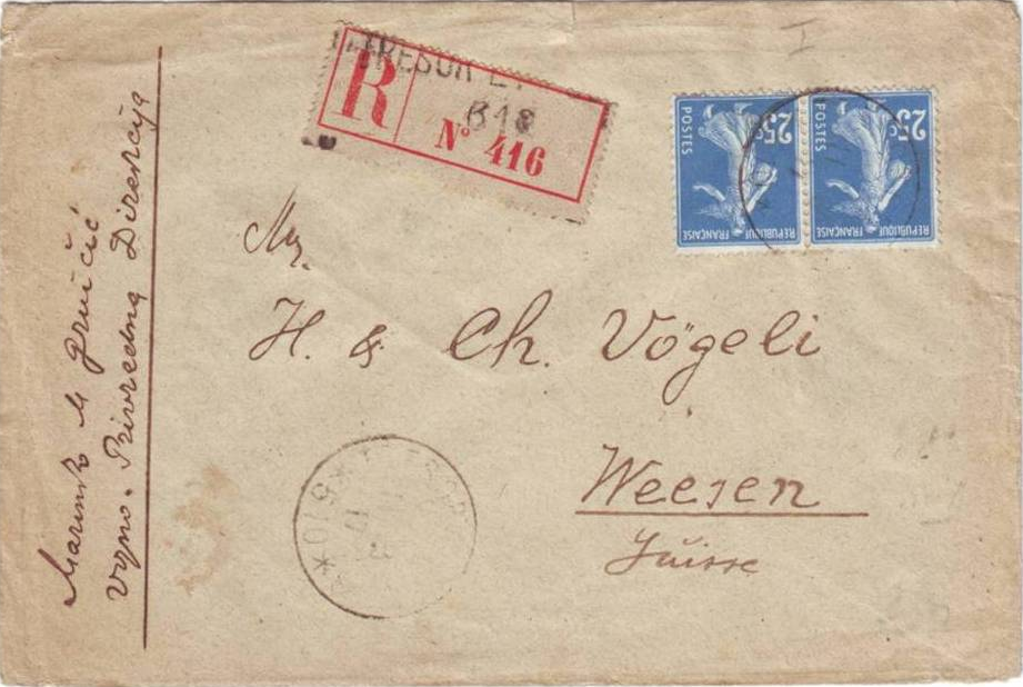 Semeuse n°140 sur lettre rec T&P 510 (1917)
