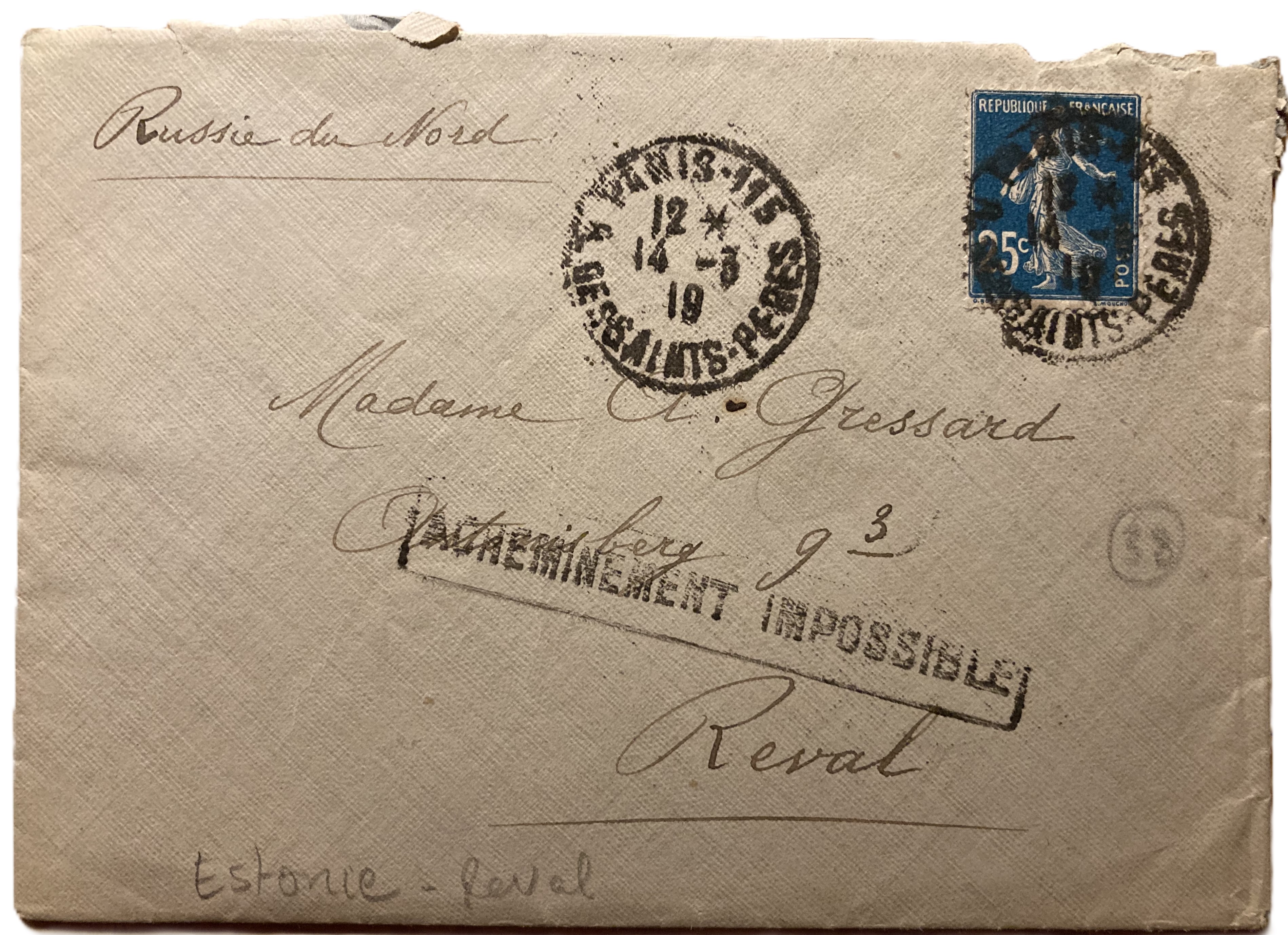 Acheminement impossible Estonie 1919